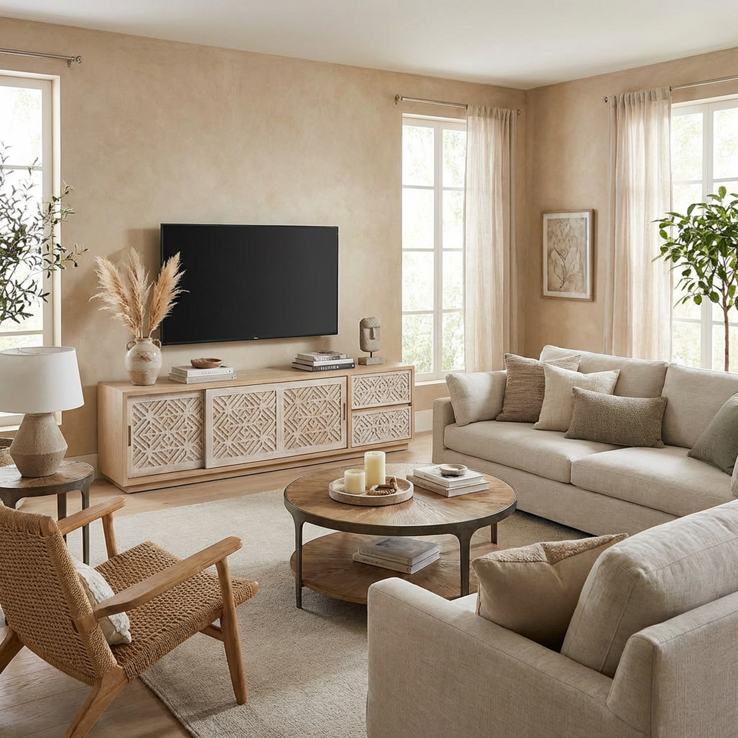 Carved Wood Media Console