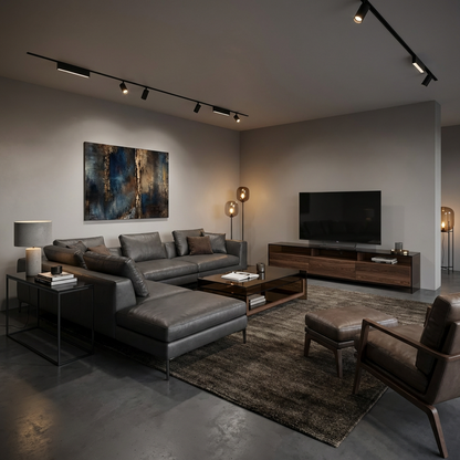 Smoked Glass Coffee Table – Bronze-Tinted Glass Top with Built-In Lower Wood Shelf, Modern Minimalist Center Table