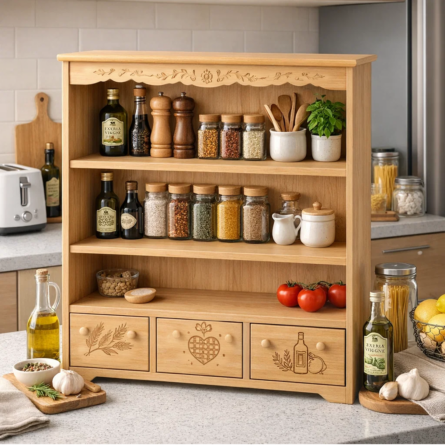Natural Wood Farmhouse Kitchen Storage Shelf