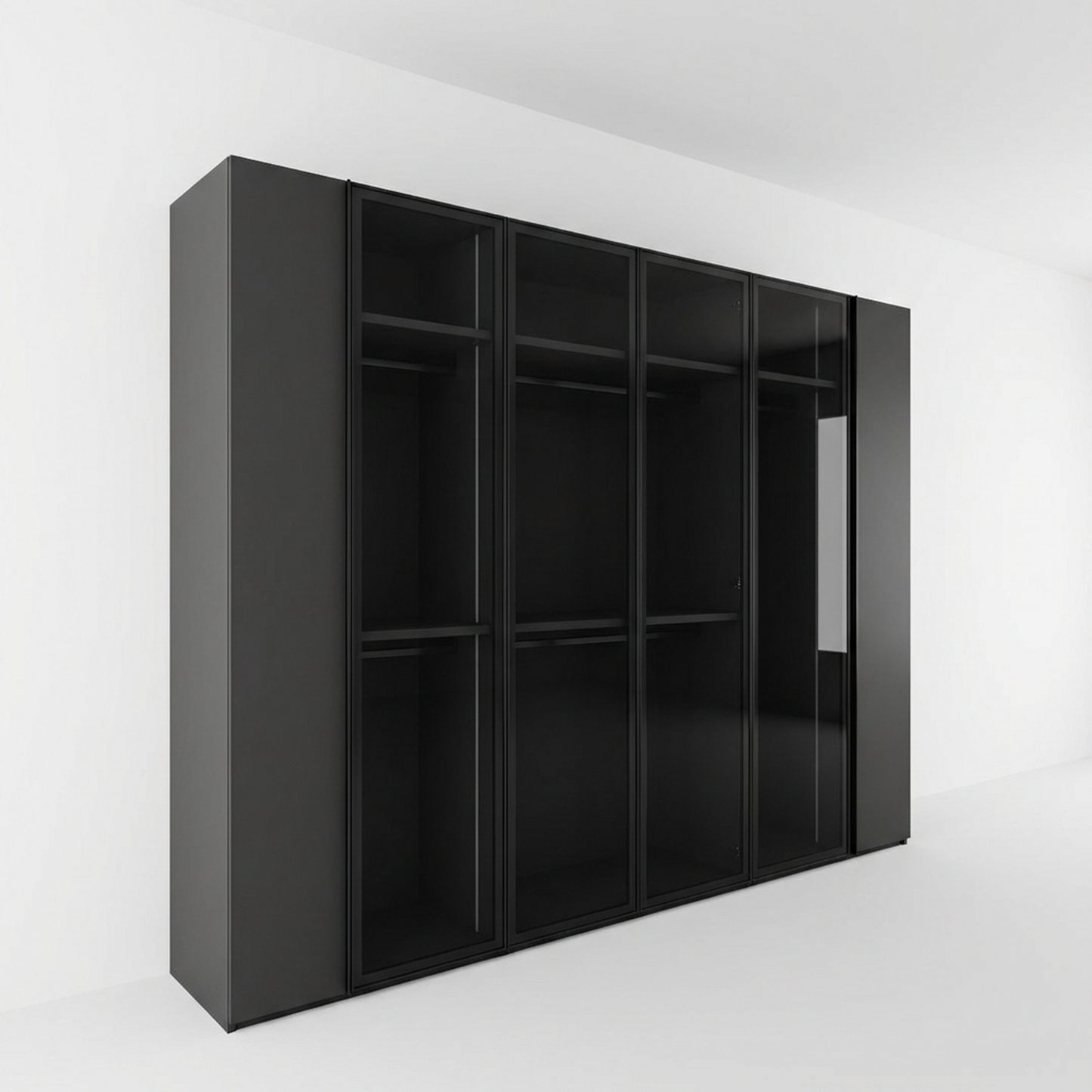 Modern Black Glass-Door Wardrobe