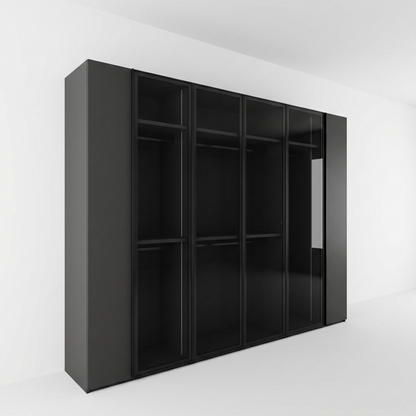 Modern Black Glass-Door Wardrobe