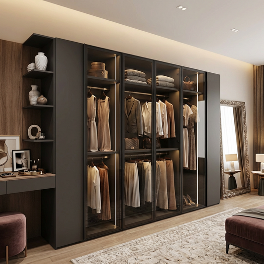 Modern Black Glass-Door Wardrobe