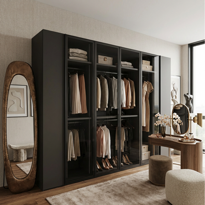 Modern Black Glass-Door Wardrobe