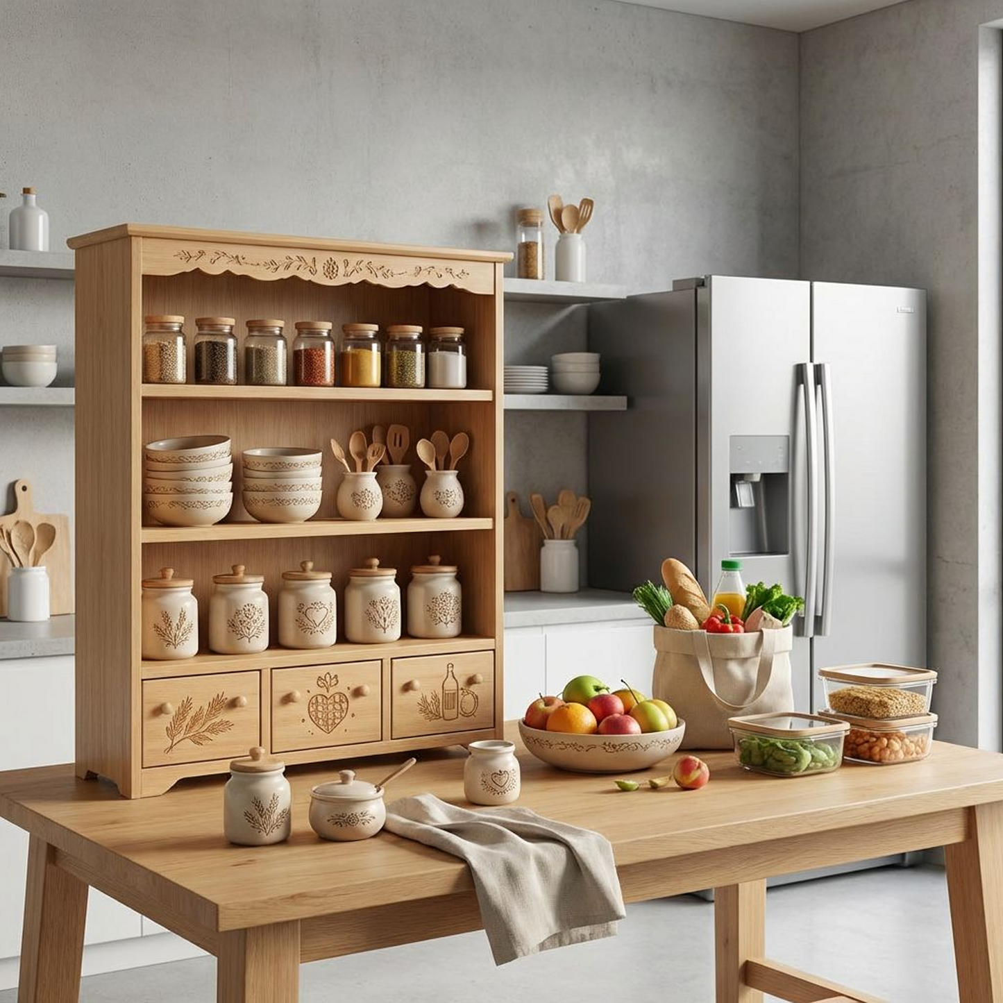 Natural Wood Farmhouse Kitchen Storage Shelf
