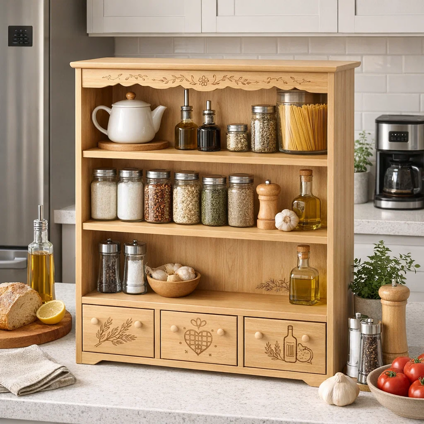 Natural Wood Farmhouse Kitchen Storage Shelf