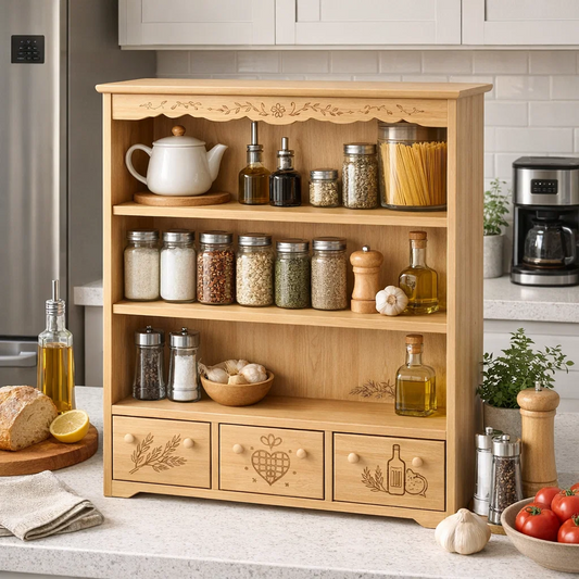 Natural Wood Farmhouse Kitchen Storage Shelf