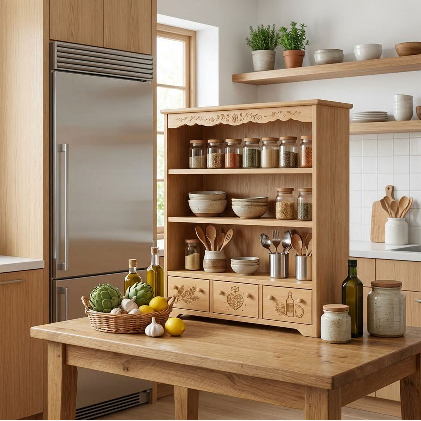 Natural Wood Farmhouse Kitchen Storage Shelf