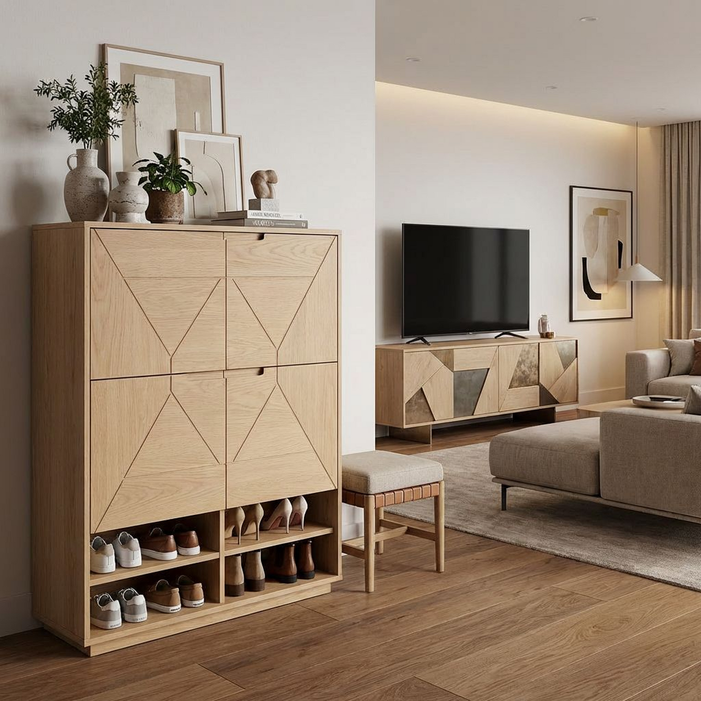 Modern Black Glass-Door Wardrobe