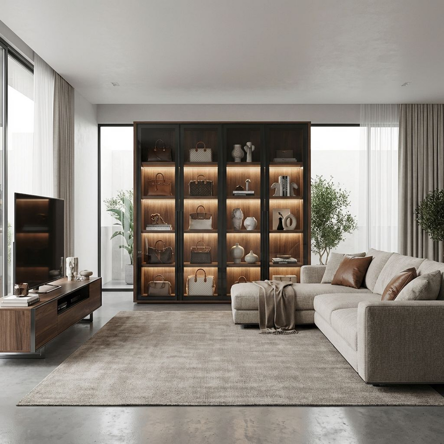 4-Door Glass Display Cabinet with LED Lighting