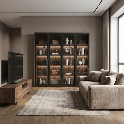 4-Door Glass Display Cabinet with LED Lighting