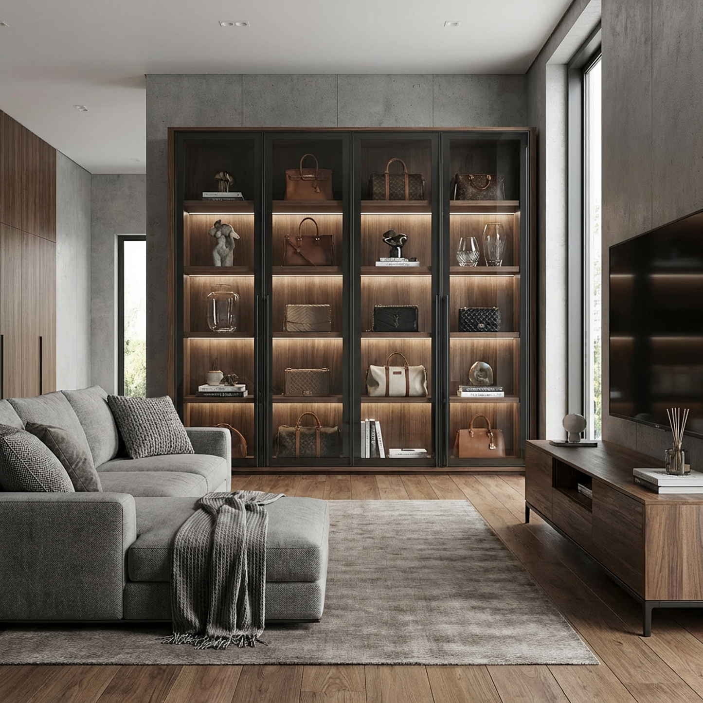 4-Door Glass Display Cabinet with LED Lighting